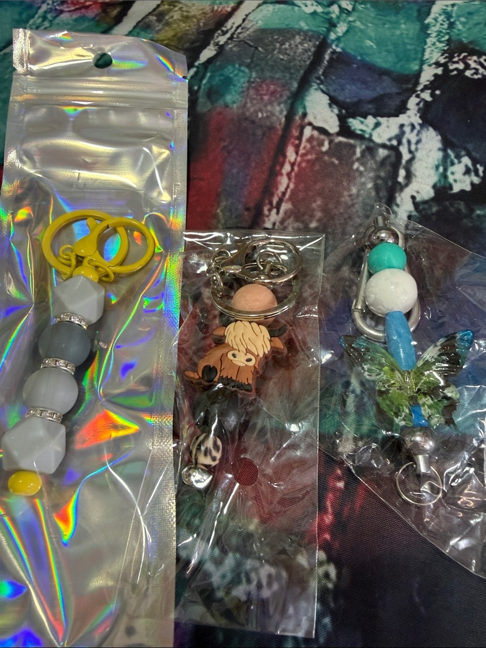 Multicolor Beaded Keychain Charm - Pack of 3
